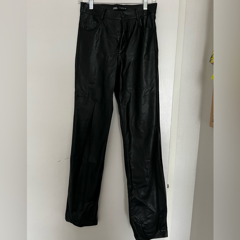 zara black leather pants